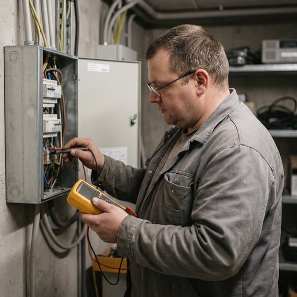 Elektromeister prüft eine Anlage mit dem Messgerät